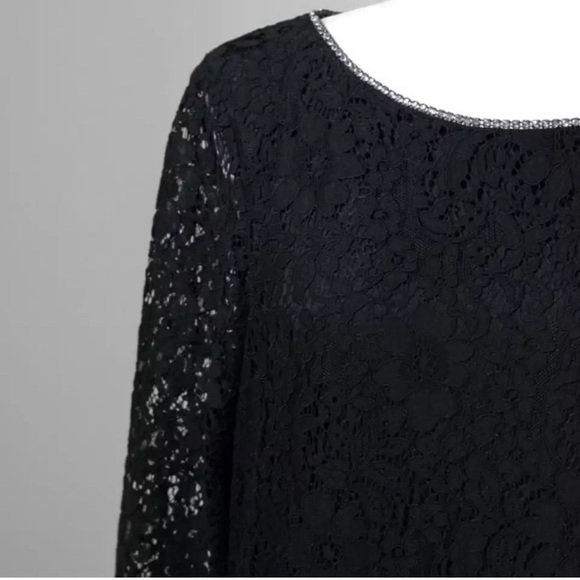 Karl Lagerfeld Paris Black Lace Shift
Dress 3/4 Sleeves with Rhinestone... - Picture 4 of 9